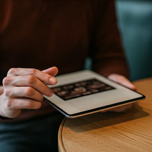 Tablet ile kafede çalışan restoran ortağı